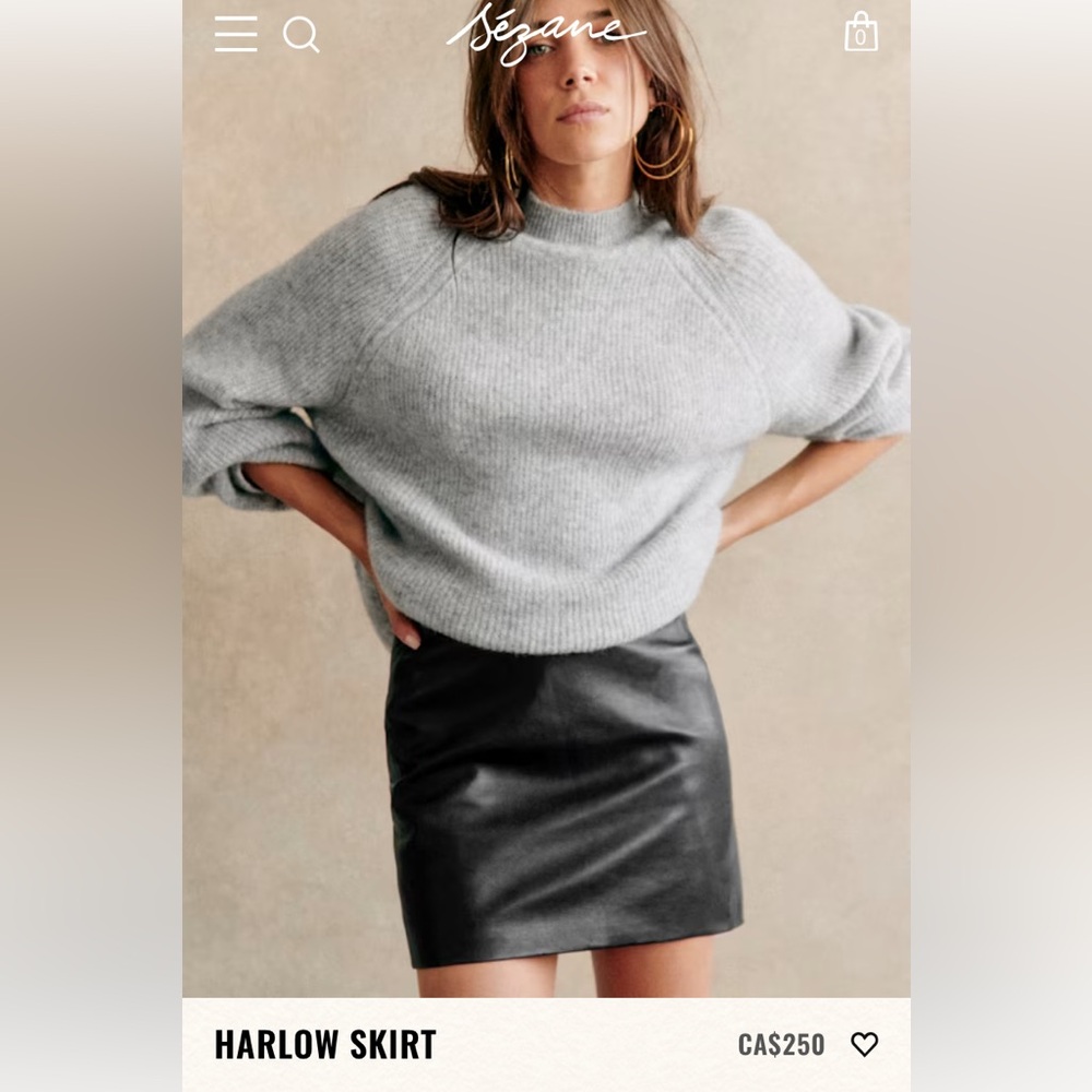 Sezane Black Leather Mini Skirt
